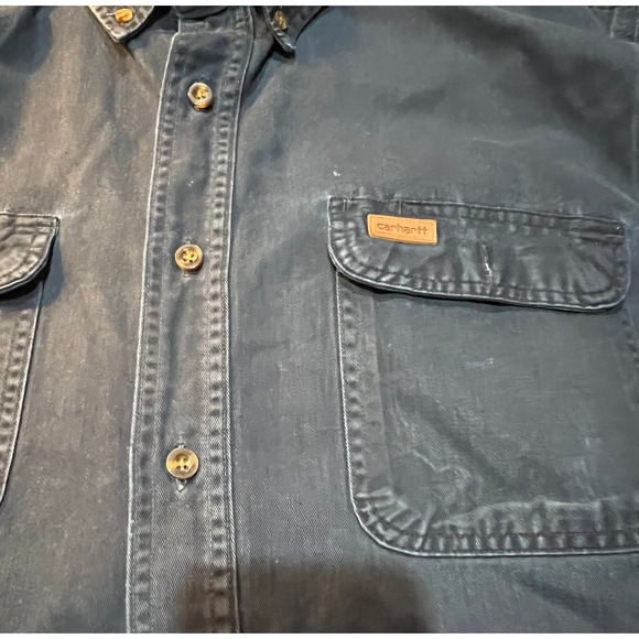 Carhartt Workwear 2 Pocket Logo Navy Long Sleeve Button Up Collar Shirt - Picture 8 of 10